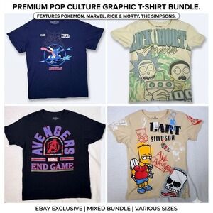 Pop Culture Graphic Tee Lot Pokémon Greninja Marvel Rick & Morty Simpsons 4pk L